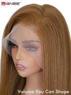 WIGNEE 13x6 Synthetic Lace Front Wig 28" Mixed Brown Wig Pre-Plucked Handmade Lace Front Wigs with Kanekalon Futura Hair Voluminous Long Straight Synthetic Wigs for Daily Party Use