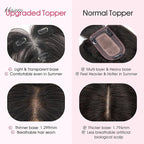 Hairro Human Hair Toppers with Side Bangs, 3D 360° Seamless Real Hair Toppers, Hand-Tied with 3.5"x4.7" T-shaped Base, Clip-In Hairpieces to Add Volume on Top, 11 Inch Natural Black