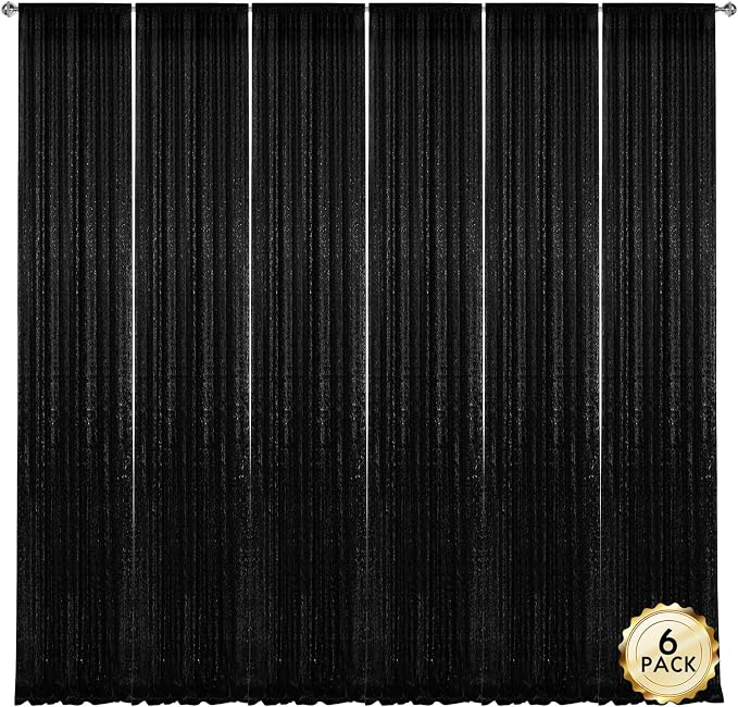 2×8FT-6PCS Black Sequin Backdrop Curtains Panels, Photography Backdrop Glitter - Image 7