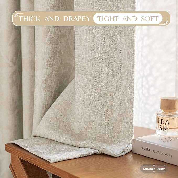Beauoop Beige Floral Jacquard Blackout Curtains - Image 6