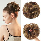 Large Messy Bun Hair Piece Curly Synthetic Extensions Scrunchies Fake Chignon Updo Hairpieces for Women Bronde Highlights