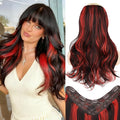 ALXNAN Long Wavy Hair Extensions for Women, Clip in Hair Extensions Clip Ins Soft Full Head Synthetic Hairpieces 20 Inch Black Hair with Red Highlights
