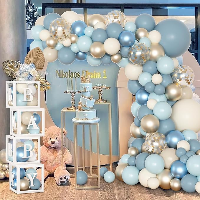153pcs Dusty Blue Balloon Baby Shower Decorations - Image 5