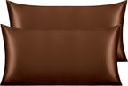 NTBAY 2 Pack Satin King Pillowcases for Hair and Skin, Luxurious and Silky Pillow Cases with Envelope Closure, 20x36 Inches, Brown