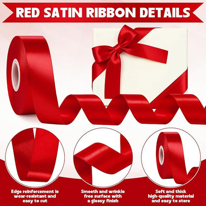 1In 30Yards Red Satin Ribbon for Gift Wrapping Wedding Valentine Christmas | - Image 3