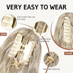 FLUFYMOOZ Ponytail Extension, 18 Inch Claw Clip Ponytail Extension, Wavy Curly Claw Clip in Ponytail Hair Extensions, Fake Ponytail Synthetic Hairpiece for Women (Blonde with White Blonde Highlights)
