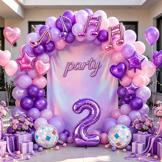 TONIFUL Girl‘s Purple Pink Music Themed 2nd Birthday Decorations | 40 Inch - Image 3