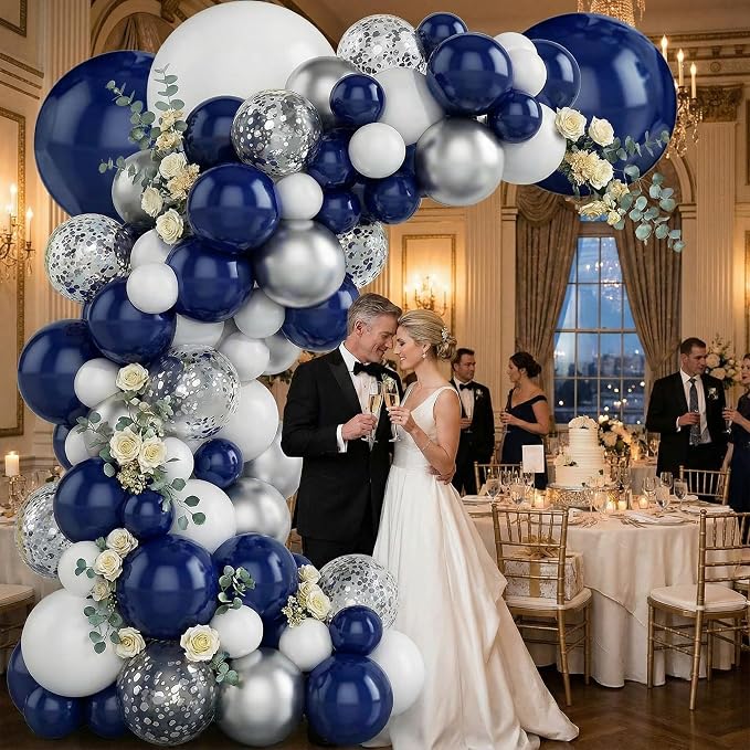 Navy Blue Silver Balloon Garland Kit, 131 Piece Assorted 5 10 12 18in Metallic - Image 7