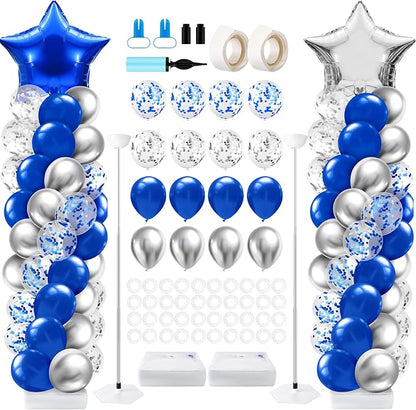 Lunmon 2 Sets Navy Blue Silver Balloon Column Stand Kit by Lunmon