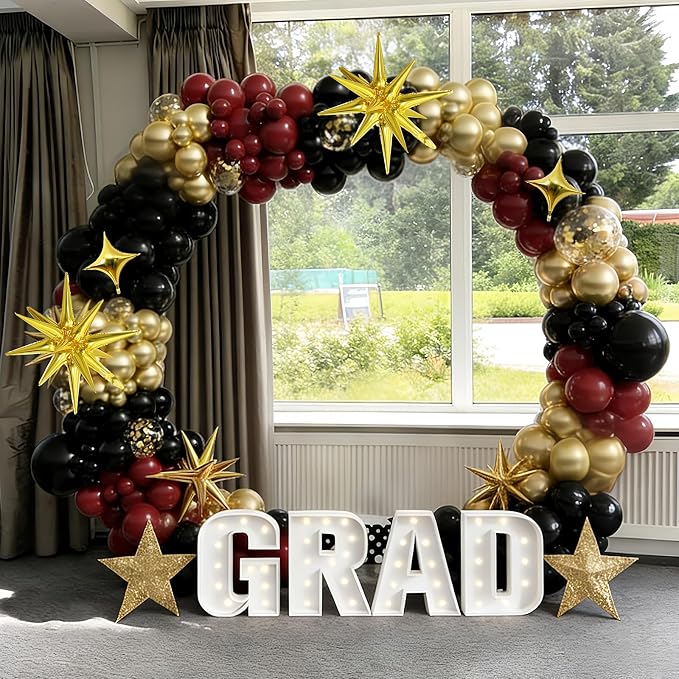 Black Burgundy Gold Balloons Arch Kit, Maroon Black Gold Balloons Arch Garland - Image 3