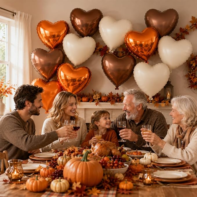 Orange White Brown Heart Foil Balloons - Image 4