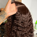 250% Density SKINLIKE Real HD Lace Frontal Wigs, 13x6 Full Frontal Curly Pre-Plucked Bleached Knots Invisible HD Lace Wig Chocolate Brown Human Hair Wig 34 Inch