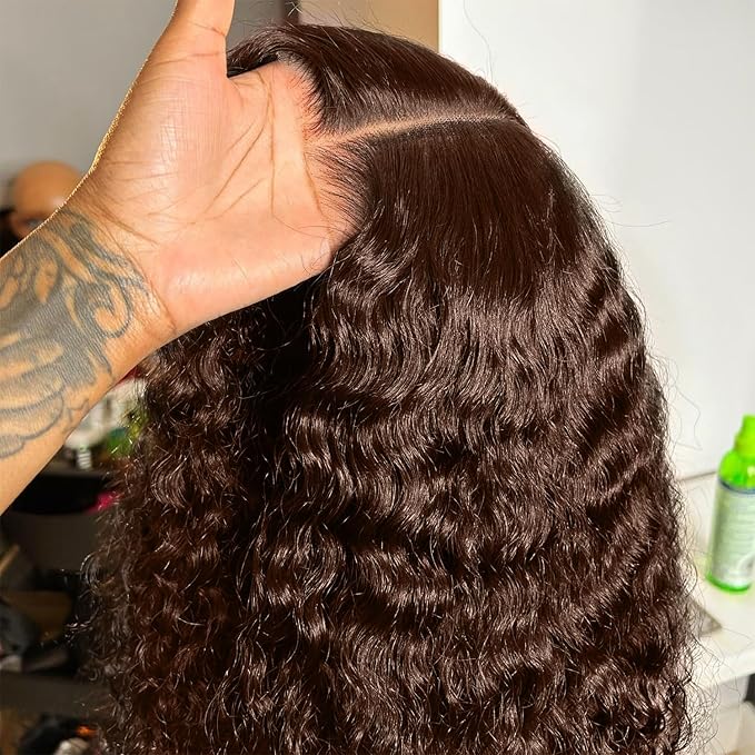 250% Density SKINLIKE Real HD Lace Frontal Wigs, 13x6 Full Frontal Curly Pre-Plucked Bleached Knots Invisible HD Lace Wig Chocolate Brown Human Hair Wig 34 Inch