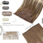 Moresoo Clip in Hair Extensions Real Human Hair Brown to Blonde Hair Extensions Clip ins Light Brown to Meidum Blonde Balayage Soft And Straight 120g/7pcs 16 inch