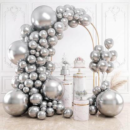 RUBFAC Metallic Silver Balloons Different Sizes Balloon Arch 154pcs | Garland by RUBFAC
