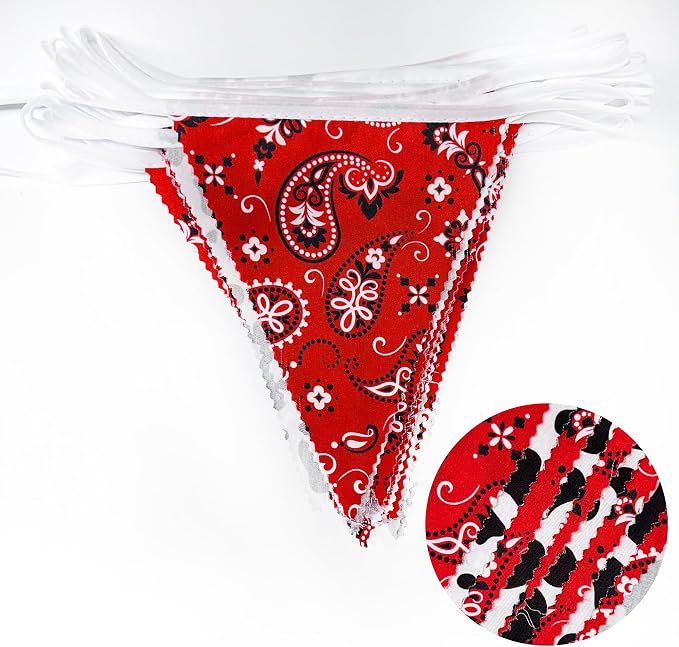 32Ft Western Cowboy Party Decorations Red Paisley Bandana Pennant Wild West - Image 2