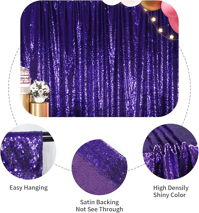 SquarePie 6x8ft Purple Sequin Backdrop, High Density Non-Transparent Glitter - Image 9