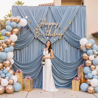 20ft×12ft Wrinkle Free Dusty Blue Backdrop Curtain - Image 2