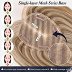 starluck Hair Toppers for Women Real Human Hair No Bangs, 100% Remy HumanHair Toppers for Women Hand-woven with Thinning,Cover Gray Roots,Adds Volume, Mixed Blonde And Brown