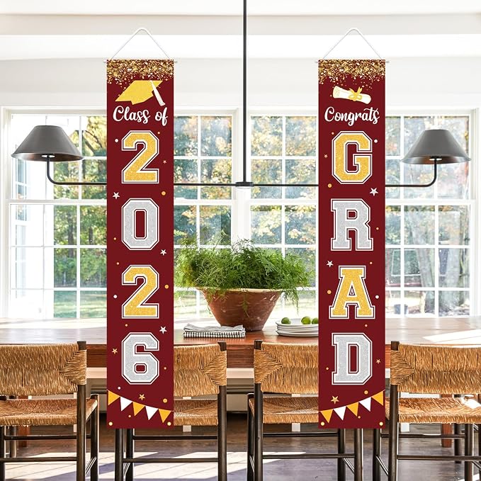 Graduation Decorations 2026 GRAD Banner Maroon Porch Door Sign Welcome Banner - Image 6