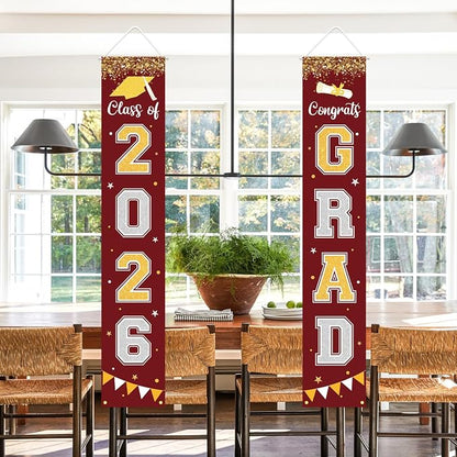 Graduation Decorations 2026 GRAD Banner Maroon Porch Door Sign Welcome Banner - Image 6