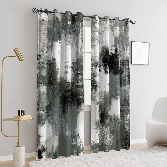 Asuexpect Black Grey Abstract Curtains 2 Panels Abstract Rust Curtain Room - Image 7