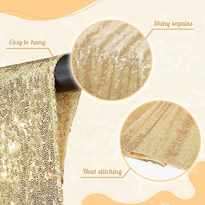 PartyDelight Light Gold Sequin Backdrop 6x8ft Sparkly Photo Curtain | 4 Inch - Image 4