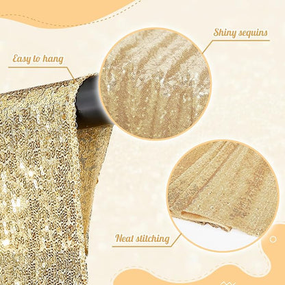 PartyDelight Light Gold Sequin Backdrop 6x8ft Sparkly Photo Curtain | 4 Inch - Image 4