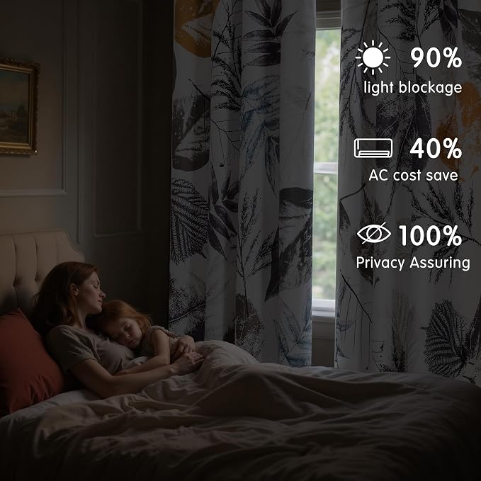 SUBRTEX Blackout Curtains 52Wx108L, Room Darkening Floral Curtains, Thermal - Image 6