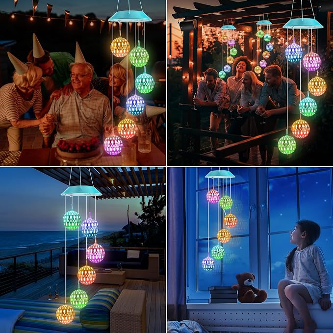 Toodour Solar Wind Chime, Color Changing Moroccan Ball Wind Chimes | LED - Image 6