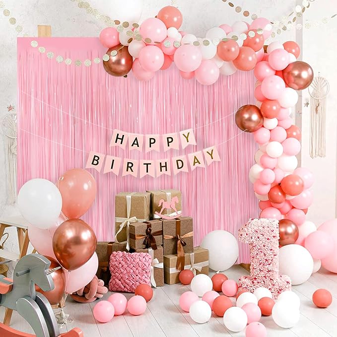 2Pack Pastel Pink Metallic Tinsel Foil Fringe Curtains, 3.3 X 8.3ft Pink Party - Image 2