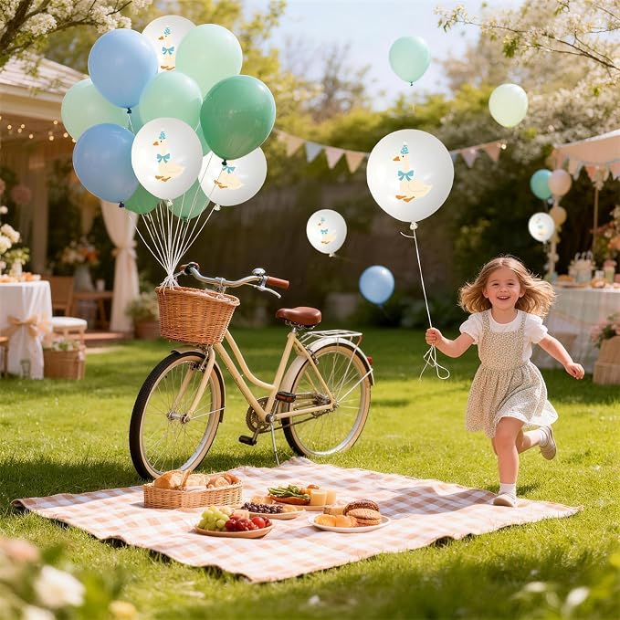 Silly Blue Bow Goose Balloons Set, 12 Inch Pastel Blue Sage Green White Goose - Image 7