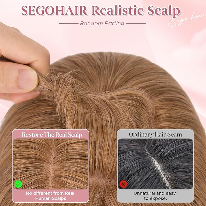 Real Human Hair Toppers for Women 3.54"*4.72" Silky Base 150% Density No Bangs Adjustable Parting Clip-In Topper Hairpieces for Women with Thinning Hair 14 Inches Light Brown