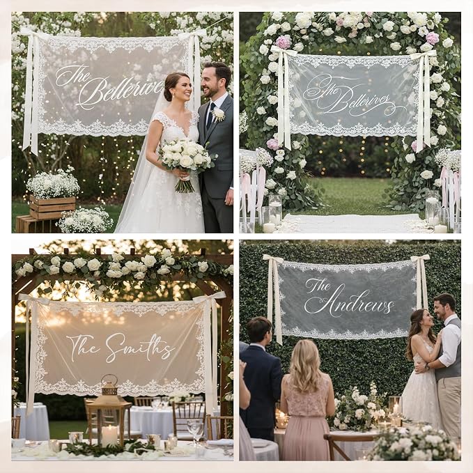 Personalized Sheer Tulle Wedding Welcome Sign Banner - Image 3