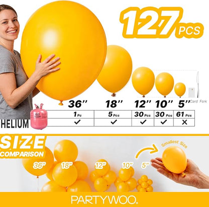 PartyWoo Yellow Mustard Yellow Balloons 127pcs Different Sizes | 36 18 12 10 5 - Image 6