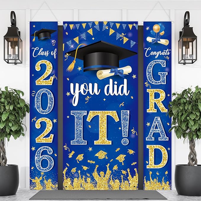 Blue and Gold Graduation Decorations 2026 Congrats Grad Hanging Banner You Did by Sophena