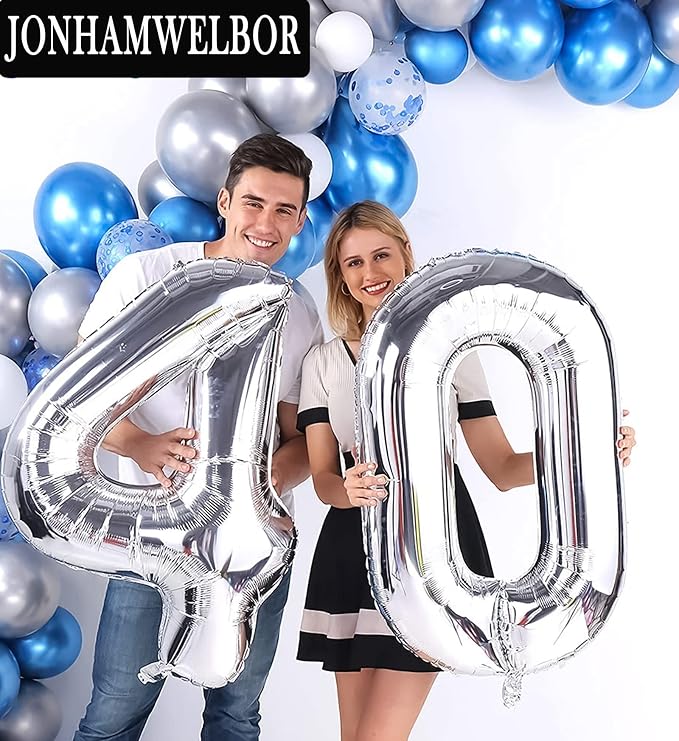 Jonhamwelbor 40 Balloon Noumbers Silver Giant Jumbo Big Large Balloons 40 Years - Image 4