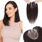 Hairro 100% Human Hair Topper No Bangs, Real Clip in Hair Hairpieces for Women, 3.94x4.72 Silk Base for Thinning Receding High Hairline, 12 Inch Natural Black Side Part