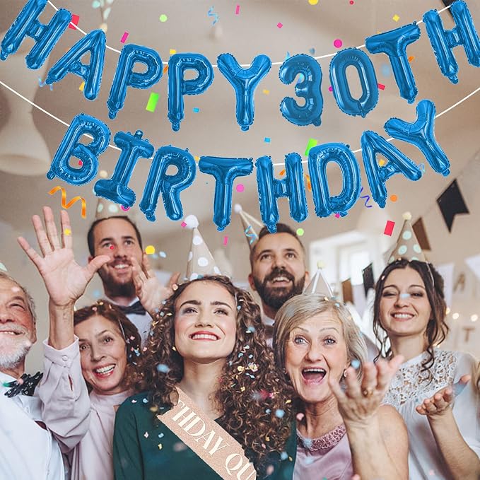 Blue Happy Birthday Balloon Banner Set -16" Foil Letters Balloons | 76pcs - Image 7