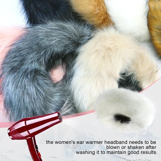 Faux Fur Headband for Women Elastic Fuzzy Thick Earmuffs Winter Headwrap Ear Muffs Furry Ear Warmers Cold Weather (Grey)