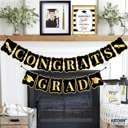KatchOn Black and Gold Congrats Grad Banner 10 Feet | No DIY, Congratulations - Image 8
