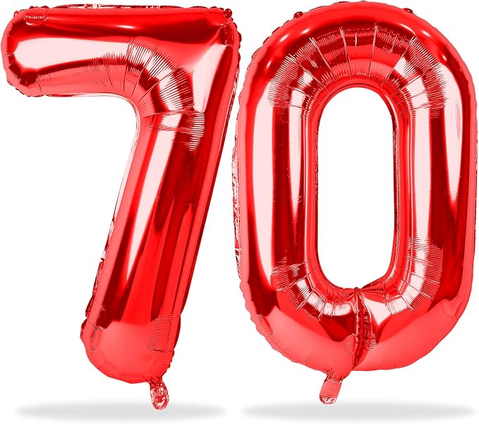 70th Birthday Balloons for Women, 40 Inch Giant Red Foil Number 70 Self by Lingqiang