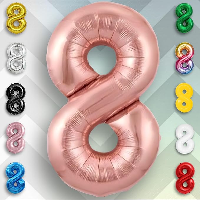 Rose Gold Number Balloon 8 Mylar Foil Macaron Balloons 16 inch - Image 2