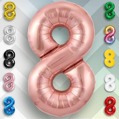 Rose Gold Number Balloon 8 Mylar Foil Macaron Balloons 16 inch - Image 2