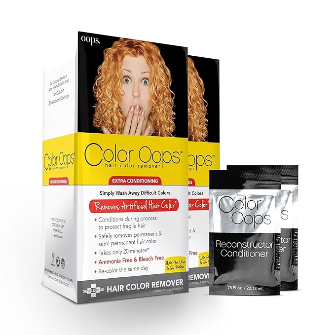 Color Oops Extra Conditioning Hair Color Remover and Reconstructor Conditioner Bundle, 2 Pack, Hair Dye Remover Processes in 20 Minutes, Safely Removes Permanent & Semi-Permanent Dye