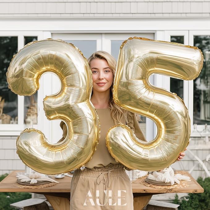 AULE 40 Inch Light Gold 35 Balloon Number Foil 0-9 Birthday Big Numbers | - Image 3