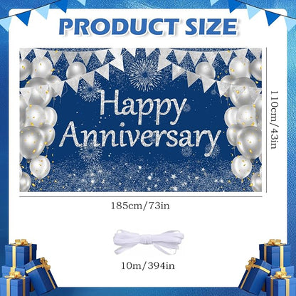 Blue Happy Anniversary Banner, Wedding Anniversary Sign Decorations Supplies - Image 2