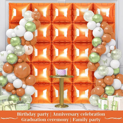 Orange Square Foil Balloons 25 Pcs Metallic Orange Balloons Wall Backdrop - Image 5