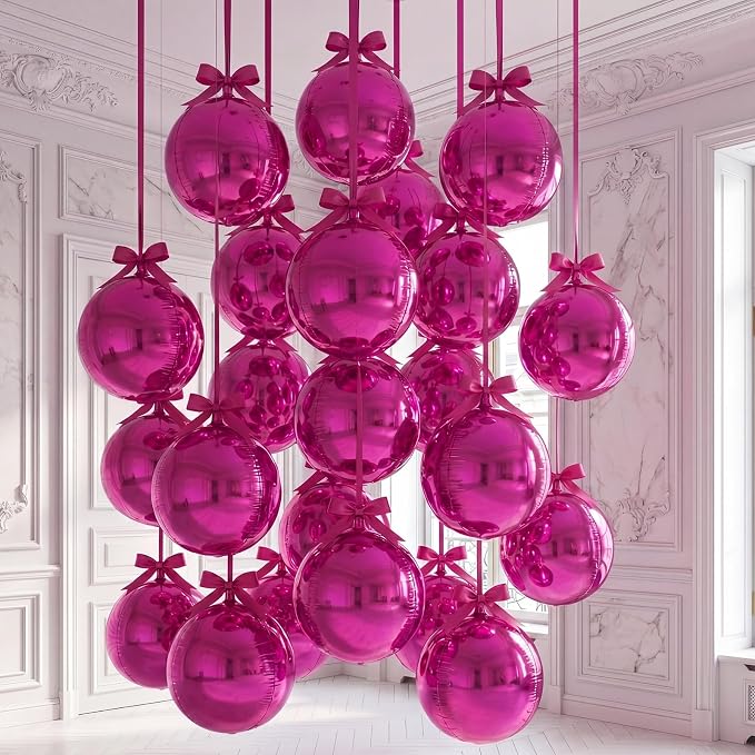 18 Set 22 Inch Hot Pink 4D Giant Round Foil Balloon Bulk Metallic Giant Foil by Charnoel