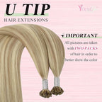 YoungSee U Tip Hair Extensions Human Hair Highlight Golden Blonde and Medium Blonde Ktips Hair Extensions Real Hair 18 Inch U Tips Human Hair Extension Straight K Tip Extension Add Volume 1G/S 50G